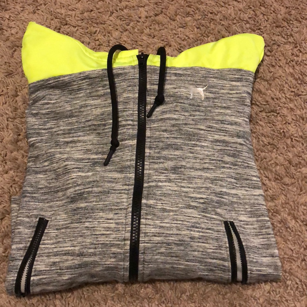 Neon, grey and black zip up PINK hoodie